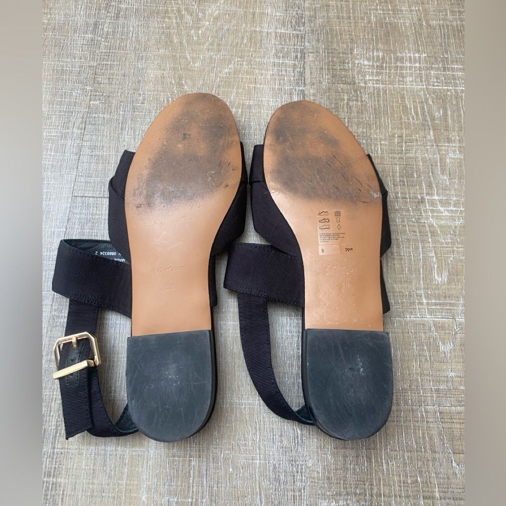 & Other Stories Black Twill Slingback Buckled Sandals Women’s 8 Wide Strap Flats - Picture 12 of 14